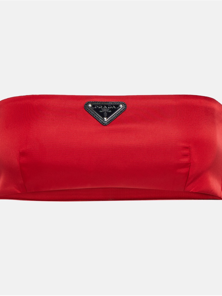 Prada Red Nylon Strapless Bandeau With Triangle Logo
